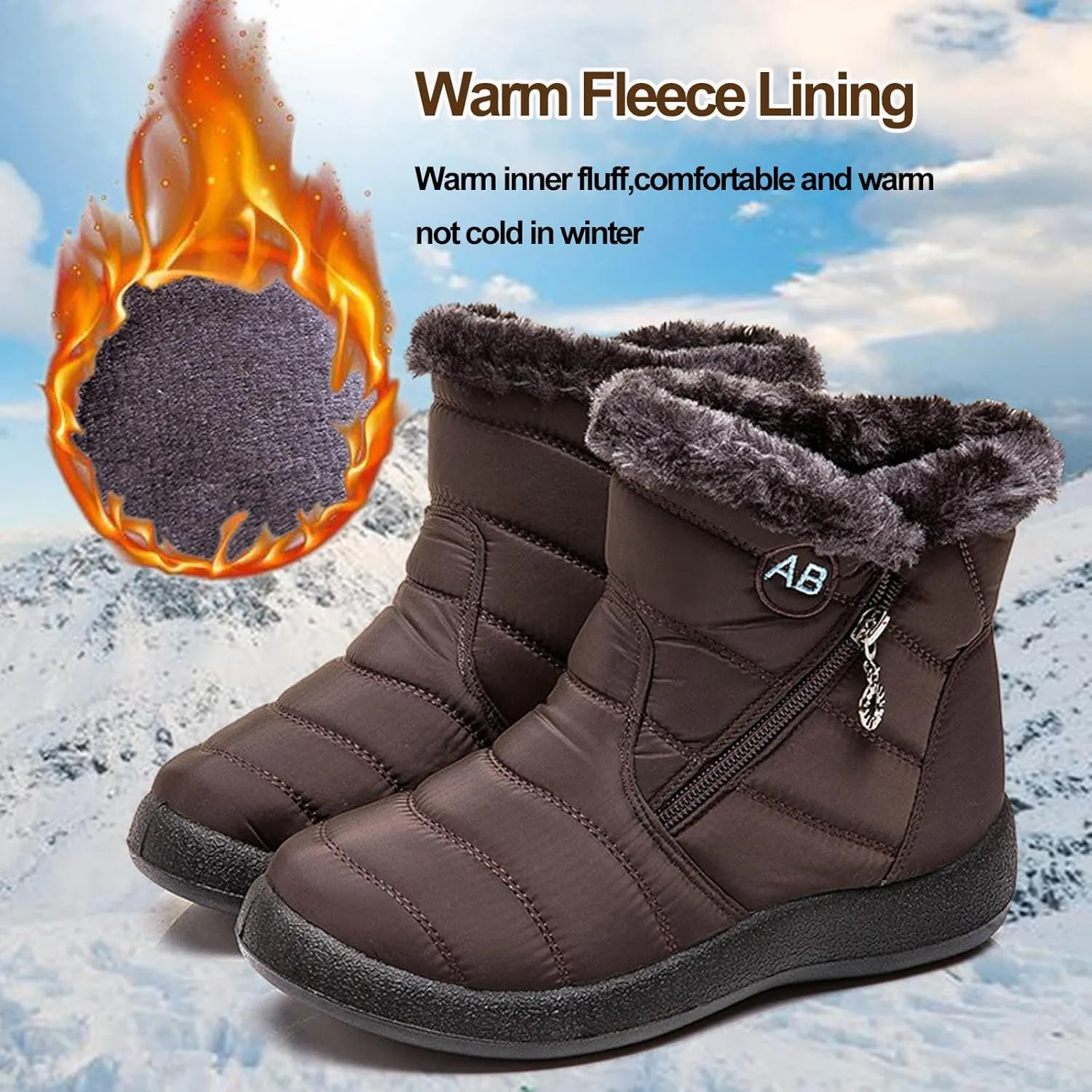 Women's Cozy Winter Waterproof Anti-Slip Boots, Women's Warm Sheepskin-Lined Boots, Women's Winter Warm Fur Snow Boots, Womens Snow Boots Winter Warm Booties Fur Lined Anti-Slip Ankle Boots