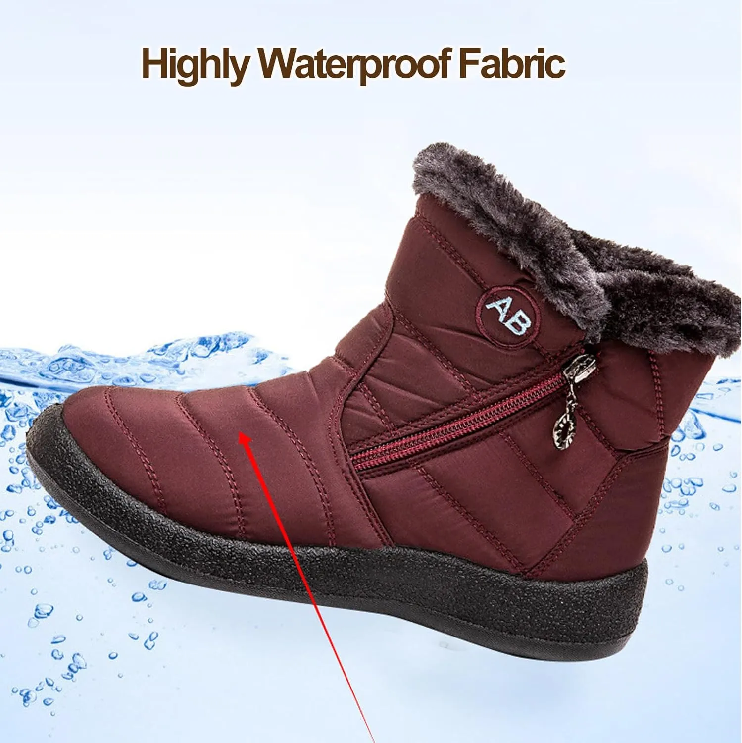 Women's Cozy Winter Waterproof Anti-Slip Boots, Women's Warm Sheepskin-Lined Boots, Women's Winter Warm Fur Snow Boots, Womens Snow Boots Winter Warm Booties Fur Lined Anti-Slip Ankle Boots