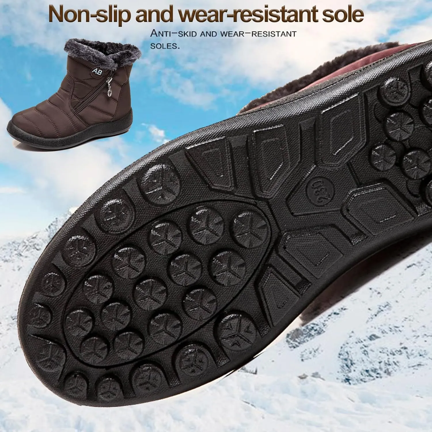 Women's Cozy Winter Waterproof Anti-Slip Boots, Women's Warm Sheepskin-Lined Boots, Women's Winter Warm Fur Snow Boots, Womens Snow Boots Winter Warm Booties Fur Lined Anti-Slip Ankle Boots
