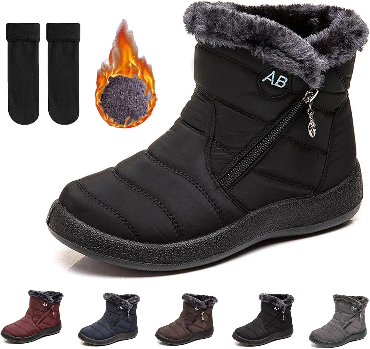 Women's Cozy Winter Waterproof Anti-Slip Boots, Women's Warm Sheepskin-Lined Boots, Women's Winter Warm Fur Snow Boots, Womens Snow Boots Winter Warm Booties Fur Lined Anti-Slip Ankle Boots