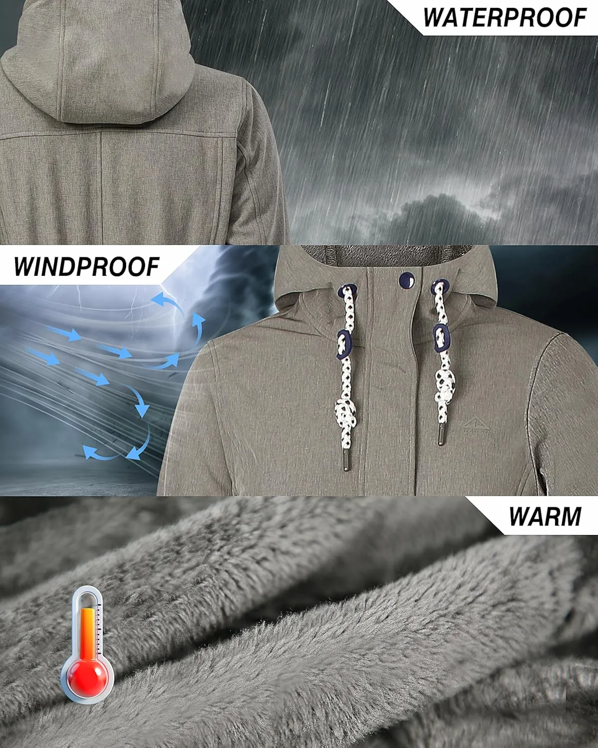 Women's Fleece Jacket Long Soft Shell Insulated Warm Winter Coat Waterproof Windbreaker Hood Parka