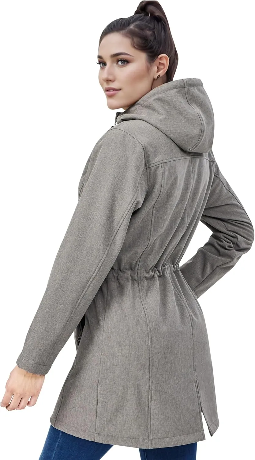 Women's Fleece Jacket Long Soft Shell Insulated Warm Winter Coat Waterproof Windbreaker Hood Parka