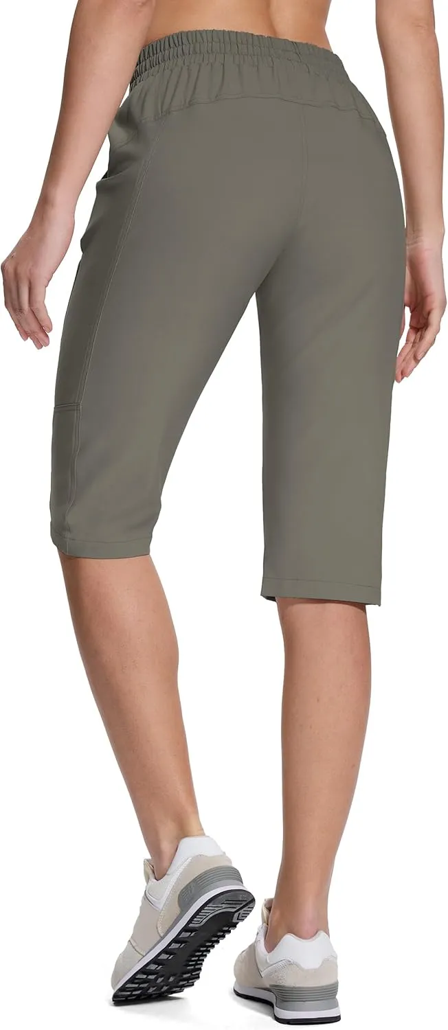 Women's Hiking Golf Shorts with Pockets 15" Knee Length Quick Dry Stretch Shorts Elastic Waist Lightweight Walking