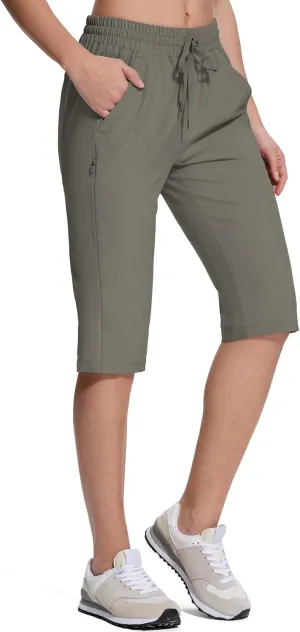 Women's Hiking Golf Shorts with Pockets 15" Knee Length Quick Dry Stretch Shorts Elastic Waist Lightweight Walking