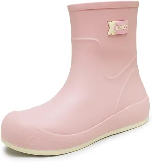 Women's Mid Calf Rain Boots Waterproof Fashion Garden Shoes Anti-Slipping Rainboots Comfortable Insole Light Rain Shoes
