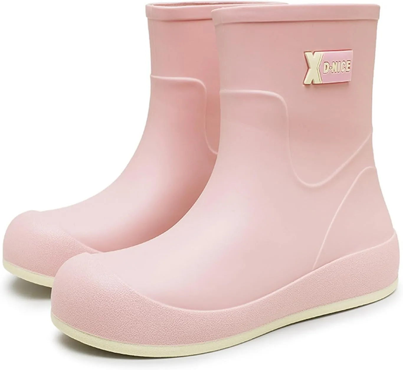 Women's Mid Calf Rain Boots Waterproof Fashion Garden Shoes Anti-Slipping Rainboots Comfortable Insole Light Rain Shoes