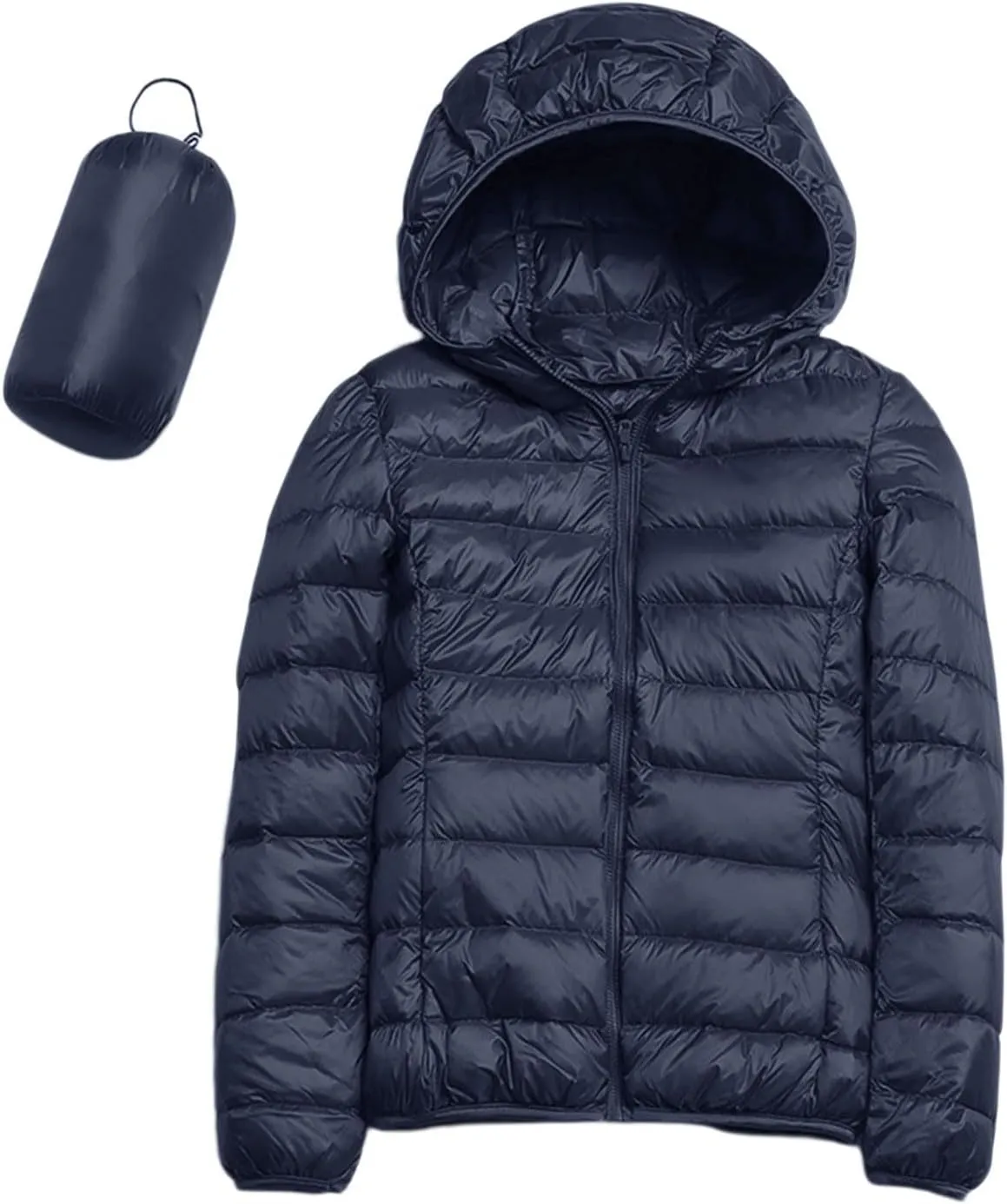 Women's Packable Jacket Coat with Pockets Short Hooded Down Jacket Solid Lightweight Full Zip Outwear Winter