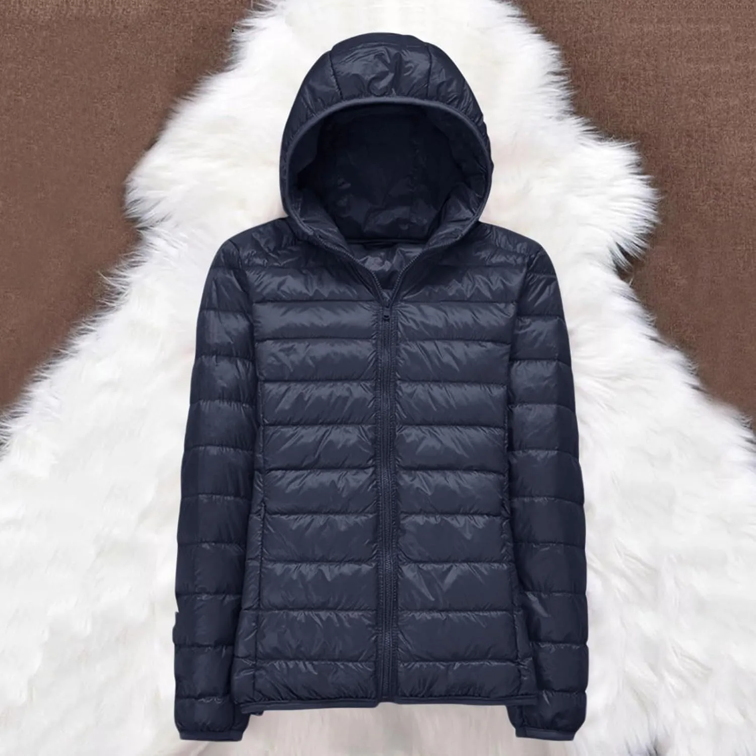 Women's Packable Jacket Coat with Pockets Short Hooded Down Jacket Solid Lightweight Full Zip Outwear Winter