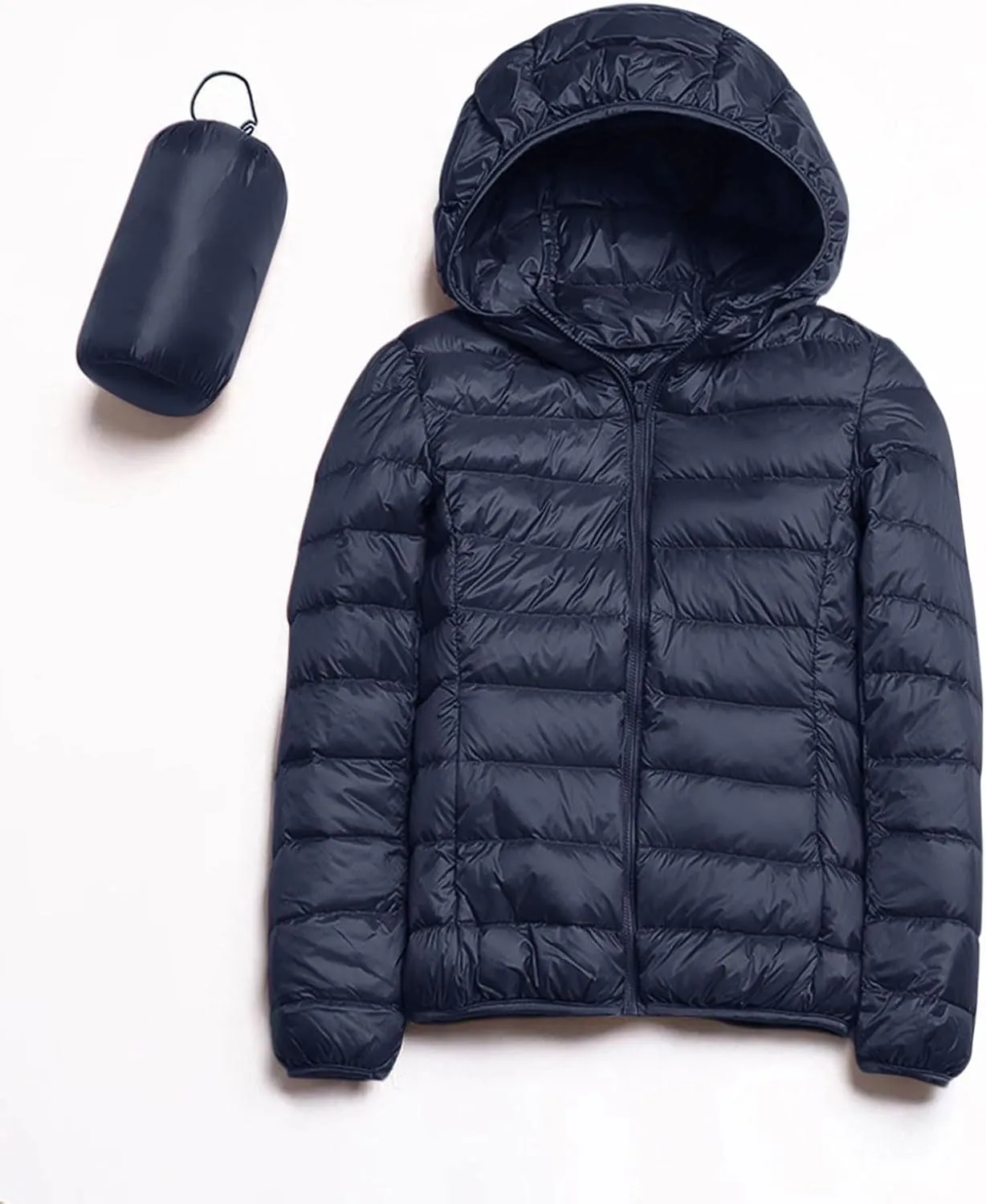 Women's Packable Jacket Coat with Pockets Short Hooded Down Jacket Solid Lightweight Full Zip Outwear Winter