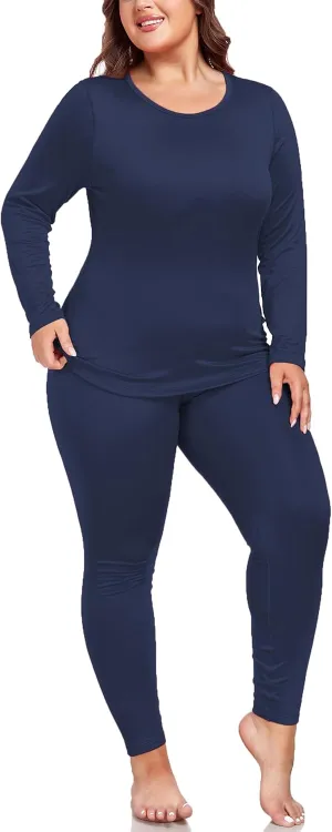 Women's Plus Size Thermal Underwear for Long Sleeve Fleece Lined Base Layer Top and Bottom Sets XL-5XL