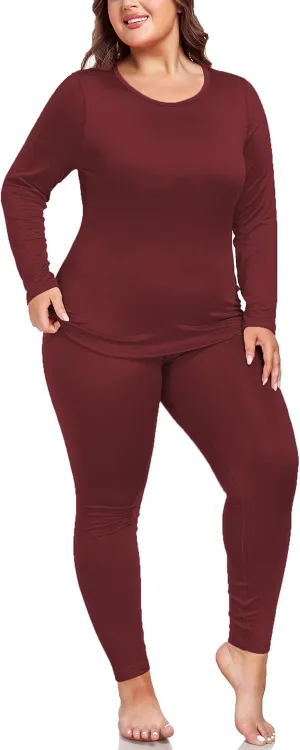Women's Plus Size Thermal Underwear for Long Sleeve Fleece Lined Base Layer Top and Bottom Sets XL-5XL