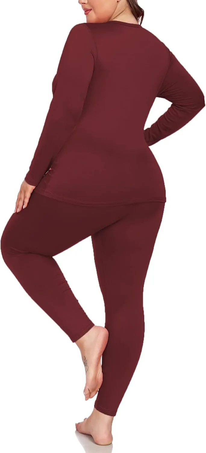 Women's Plus Size Thermal Underwear for Long Sleeve Fleece Lined Base Layer Top and Bottom Sets XL-5XL