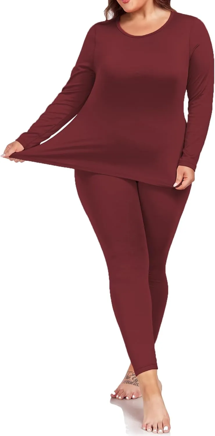 Women's Plus Size Thermal Underwear for Long Sleeve Fleece Lined Base Layer Top and Bottom Sets XL-5XL