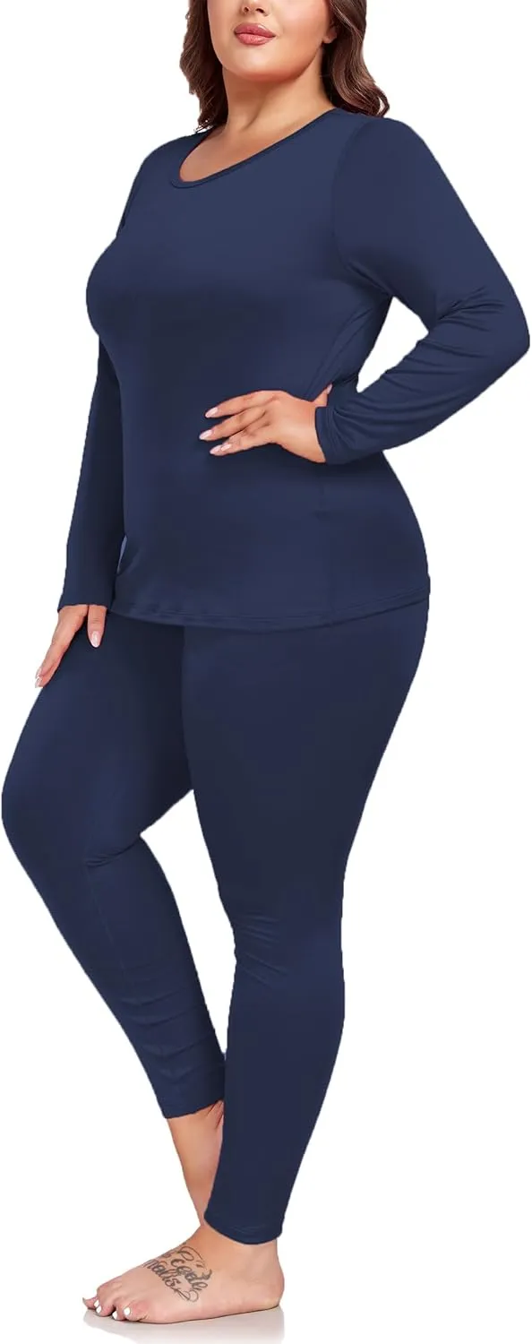 Women's Plus Size Thermal Underwear for Long Sleeve Fleece Lined Base Layer Top and Bottom Sets XL-5XL