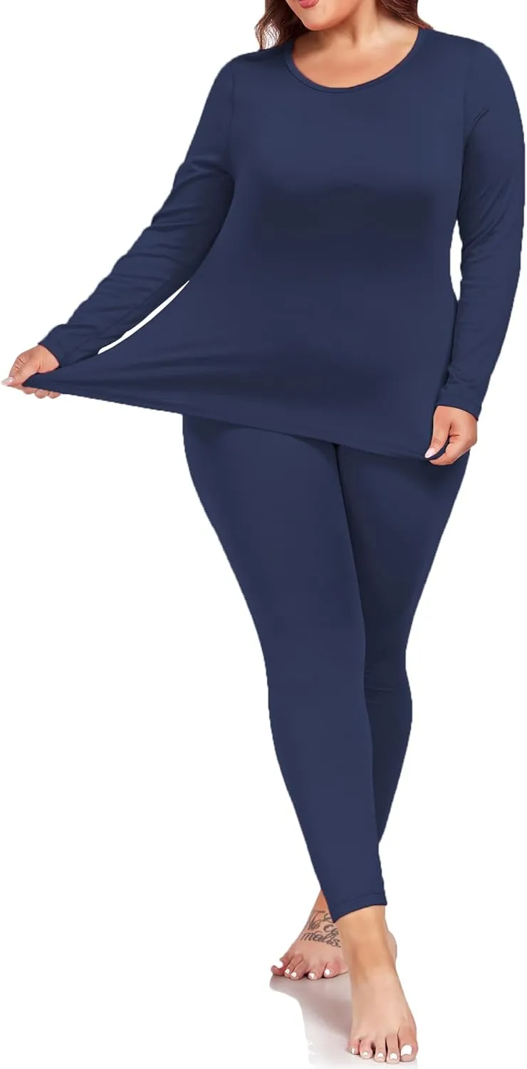 Women's Plus Size Thermal Underwear for Long Sleeve Fleece Lined Base Layer Top and Bottom Sets XL-5XL