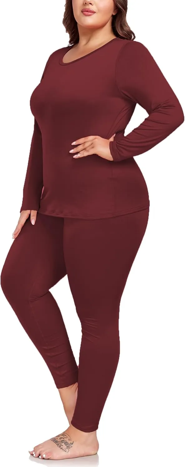Women's Plus Size Thermal Underwear for Long Sleeve Fleece Lined Base Layer Top and Bottom Sets XL-5XL