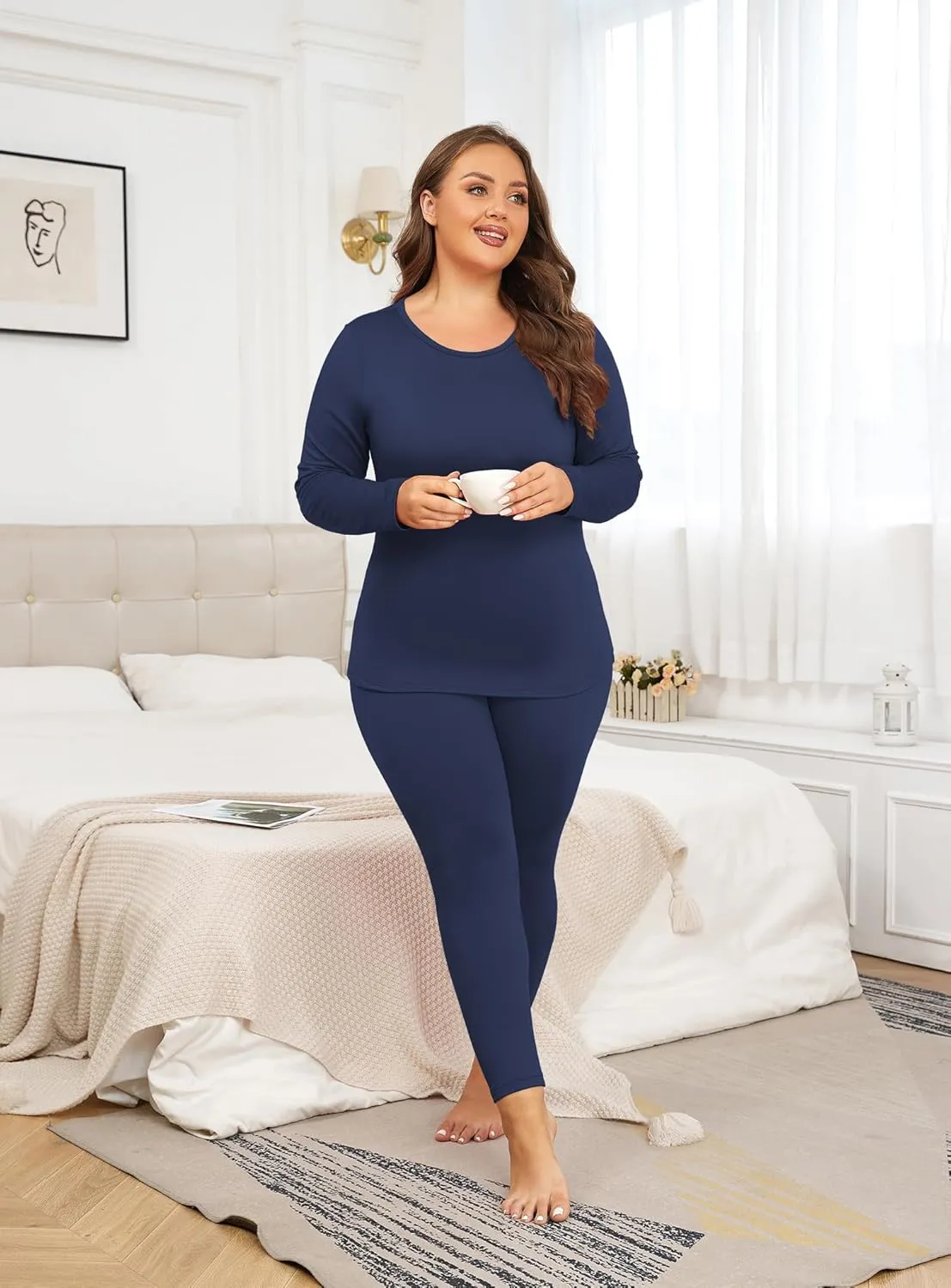 Women's Plus Size Thermal Underwear for Long Sleeve Fleece Lined Base Layer Top and Bottom Sets XL-5XL