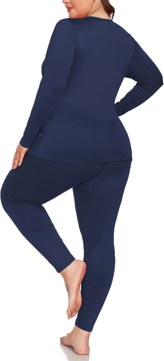 Women's Plus Size Thermal Underwear for Long Sleeve Fleece Lined Base Layer Top and Bottom Sets XL-5XL