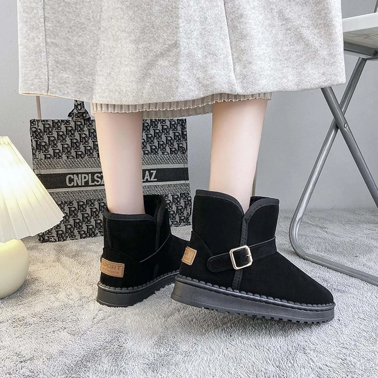 Women's snow boots winter fashionable plush casual warm boots anti slip and wear-resistant youth campus style