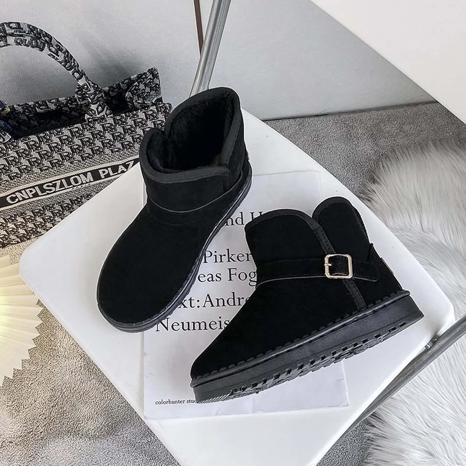 Women's snow boots winter fashionable plush casual warm boots anti slip and wear-resistant youth campus style