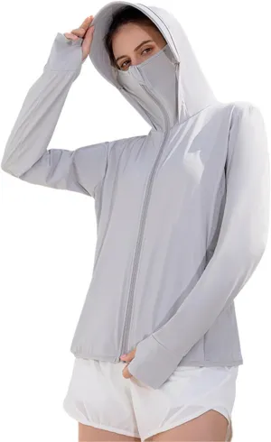 Women's Sun Protection Jacket Lightweight Cooling Long Sleeve Sun Shirt with Hoodie Brim Outdoor Hiking UV Shirts