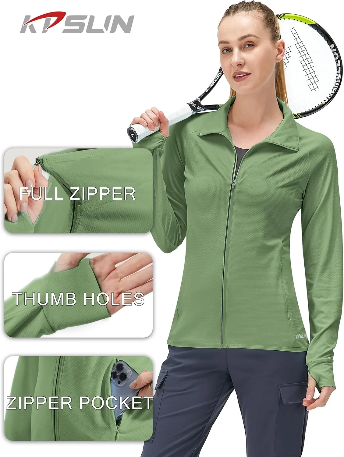 Women's UPF 50  UV Sun Protection Clothing Long Sleeve Athletic Hiking Shirts Lightweight SPF Zip Up Outdoor Jacket