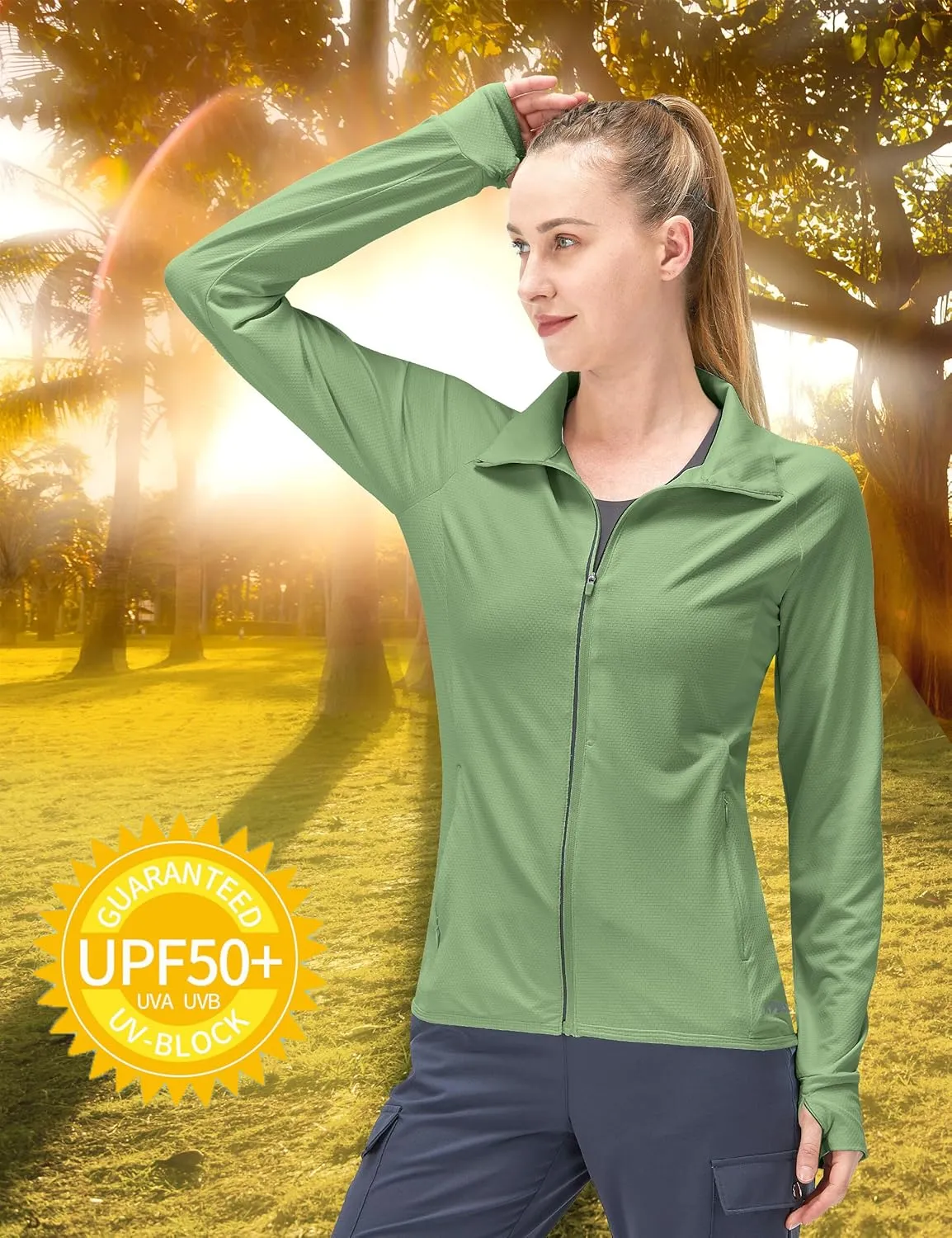 Women's UPF 50  UV Sun Protection Clothing Long Sleeve Athletic Hiking Shirts Lightweight SPF Zip Up Outdoor Jacket