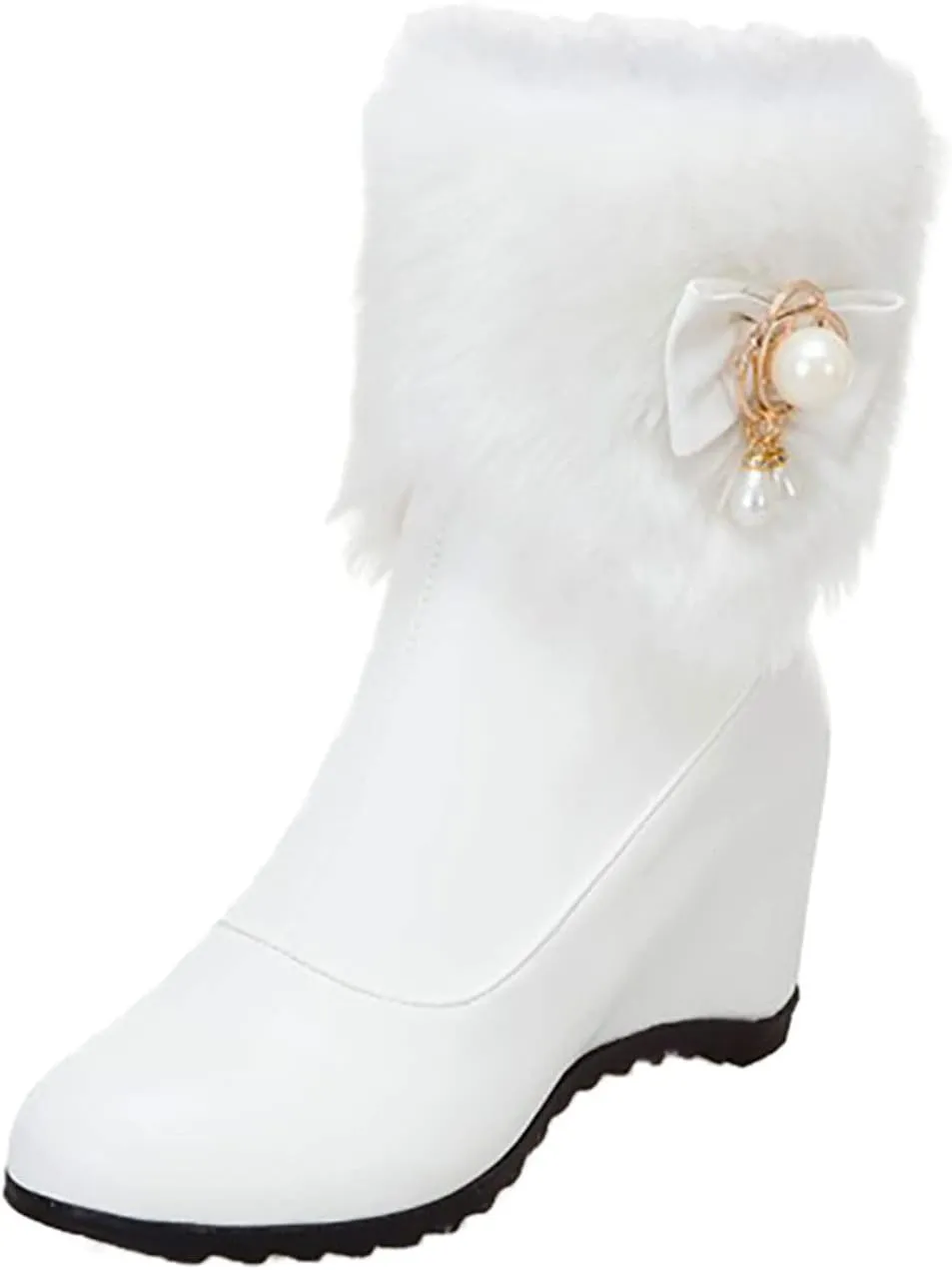 Women's Wedge Ankle Booties Side Zip Winter Boots Warm Furry Boots Fur Lined Snow Boots Fur Lined Hiking Boots