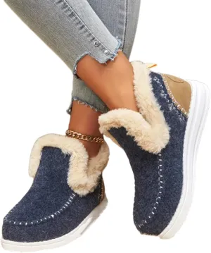 Women's Winter Snow Boots, Outdoor Cotton Flat Shoes Ankle Boots, Winter Warm Lightweight Non-Slip Suede Lined(Blue,7)