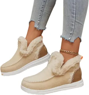 Women's Winter Snow Boots, Outdoor Cotton Flat Shoes Ankle Boots, Winter Warm Lightweight Non-Slip Suede Lined(Khaki,10)