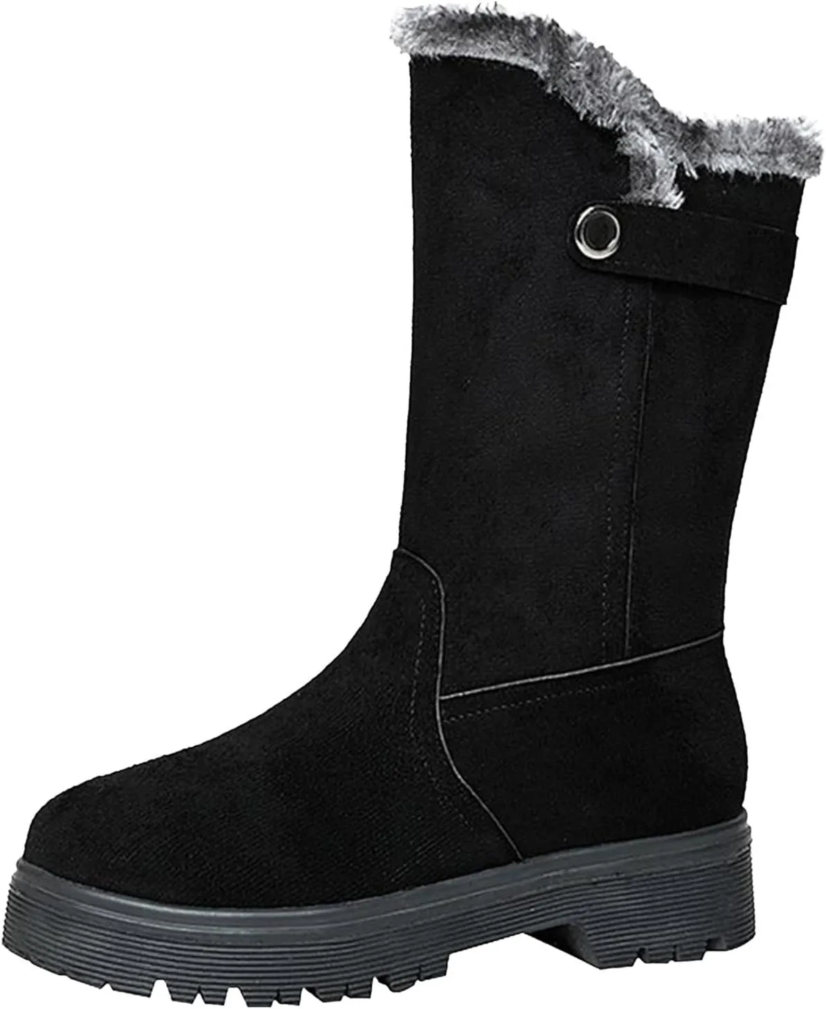 Womens Winter Snow Boots Warm Fur Lined Classic Fashion Suede Low Heeled Mid Calf Boots with Side Zipper Anti Slip Outdoor Boots Comfortable Shoes for Women