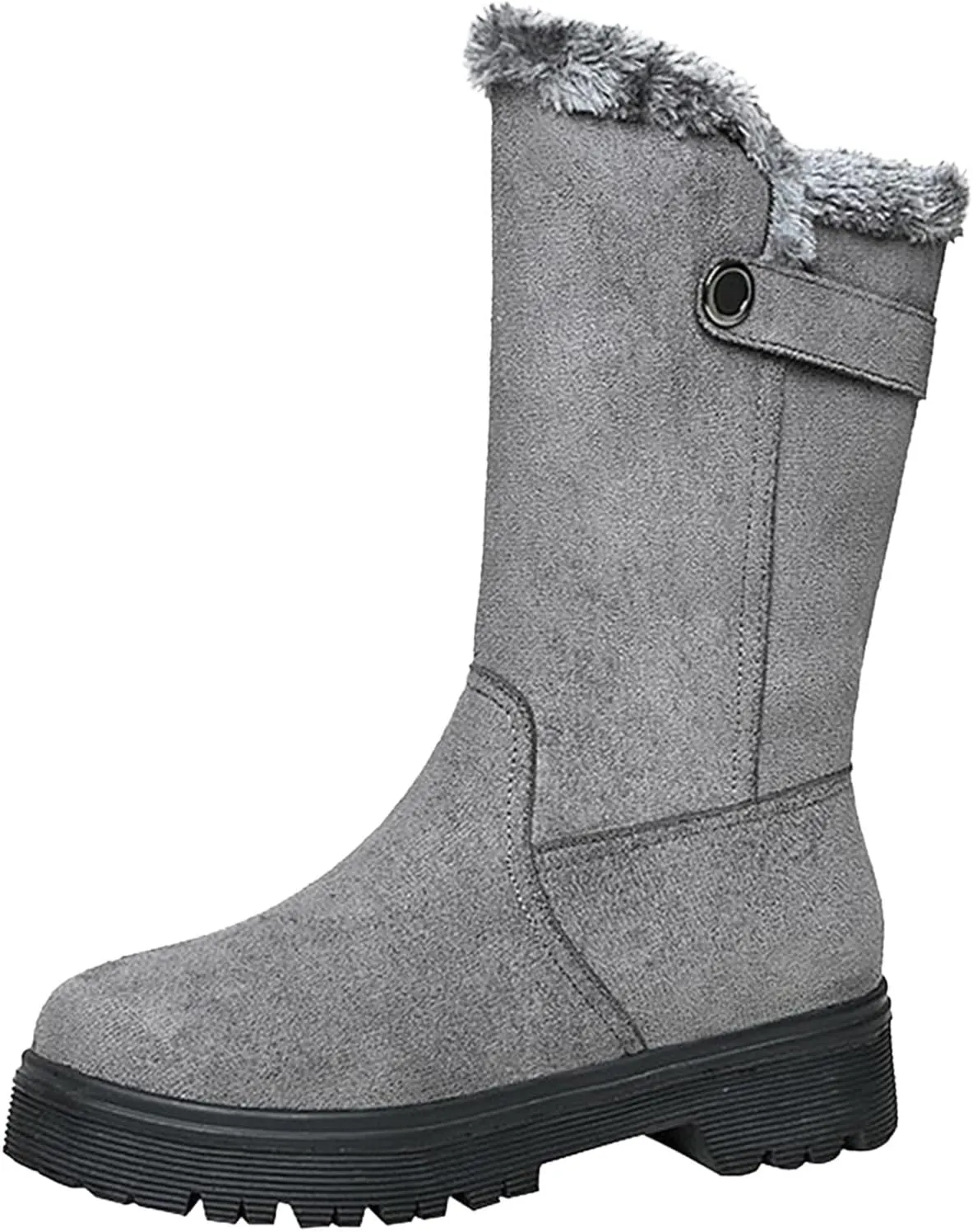 Womens Winter Snow Boots Warm Fur Lined Classic Fashion Suede Low Heeled Mid Calf Boots with Side Zipper Anti Slip Outdoor Boots Comfortable Shoes for Women