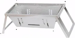Wooden carbon grill, folding barbecue grill, portable 201 stainless steel barbecue grill, suitable for outdoor camping and hiking, an essential tool for outdoor cooking, Silver