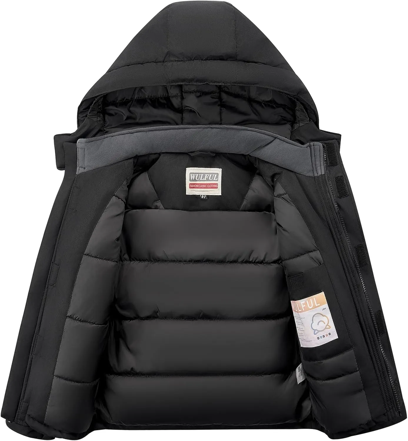 WULFUL Kid's Waterproof Ski Jacket Warm Fleece Hooded Boy's and Girl's Winter Snow Coat Outwear,Windproof RainCoat