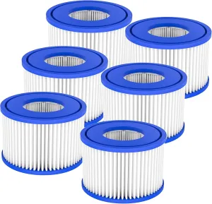 WWD POOL 6 Pack Type VI Hot Tub Filter Spa Filter Cartridge Replacement Compatible with Swimming Pool Pump, Lay-Z-Spa Filter, Intex, Inflatable Hot Tub, Coleman SaluSpa 90352E, 58323E, 58324