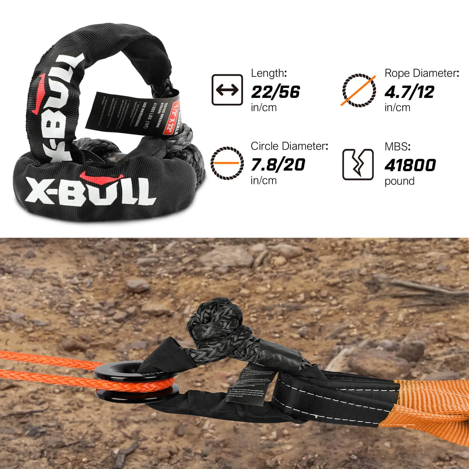 X-BULL 4WD Recovery Kit Snatch Strap Soft Shackles Folding Shovel Survival 4X4