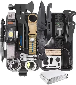 XUANLAN Emergency Survival Kit, Outdoor Survival Gear Tool with Survival Bracelet, Fire Starter, Whistle, Wood Cutter, Water Bottle Clip, Pen