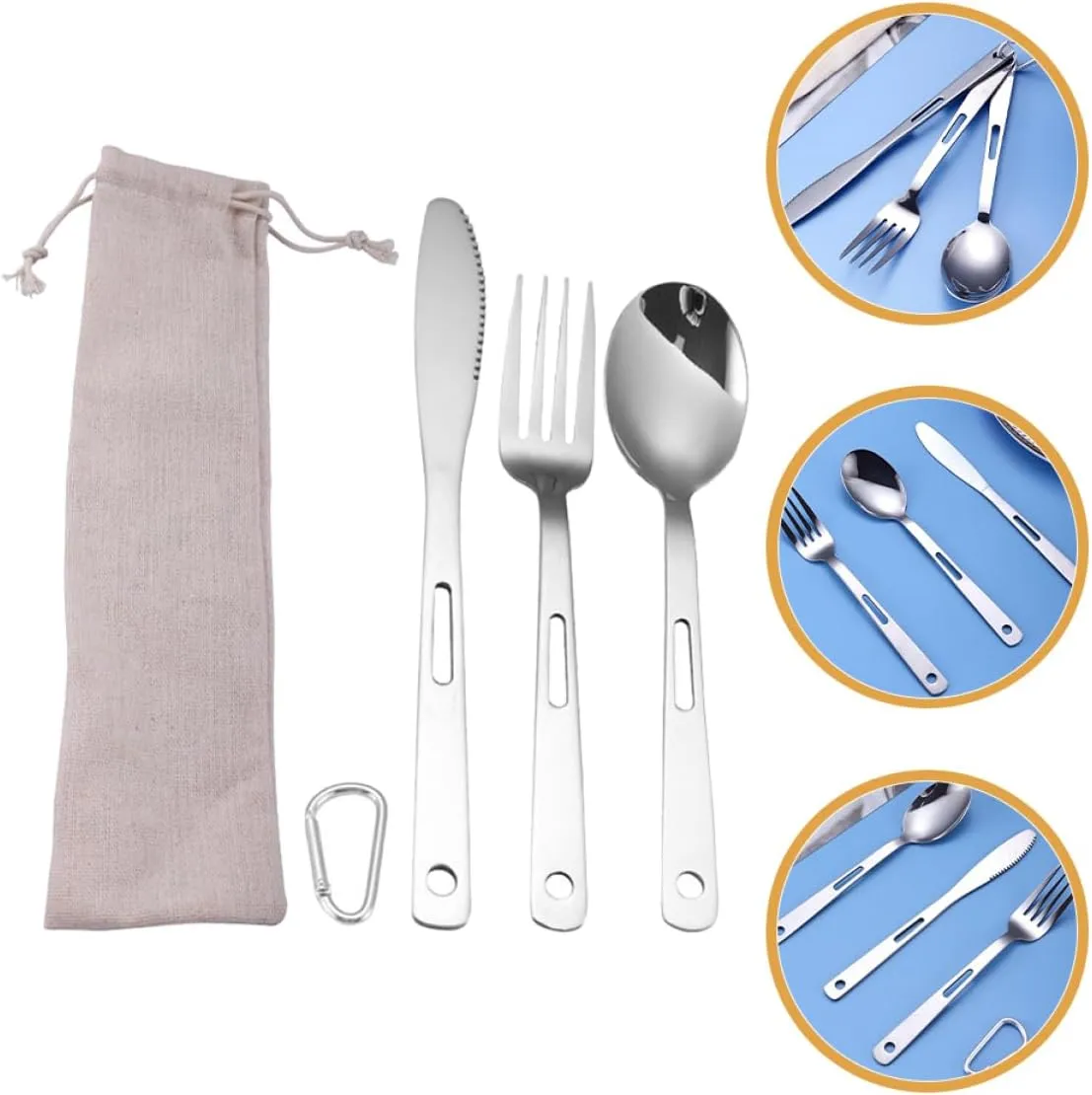 Yardwe 3sets Portable Camping Cutlery Stainless Steel Tableware for Outdoor Dining Lightweight and Compact Travel Utensils and Reusable for Camping and Picnics