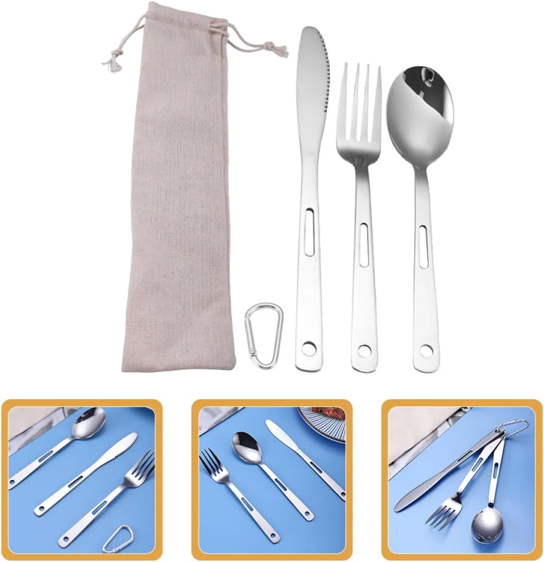 Yardwe 3sets Portable Camping Cutlery Stainless Steel Tableware for Outdoor Dining Lightweight and Compact Travel Utensils and Reusable for Camping and Picnics