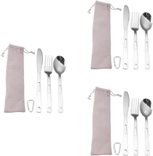 Yardwe 3sets Portable Camping Cutlery Stainless Steel Tableware for Outdoor Dining Lightweight and Compact Travel Utensils and Reusable for Camping and Picnics
