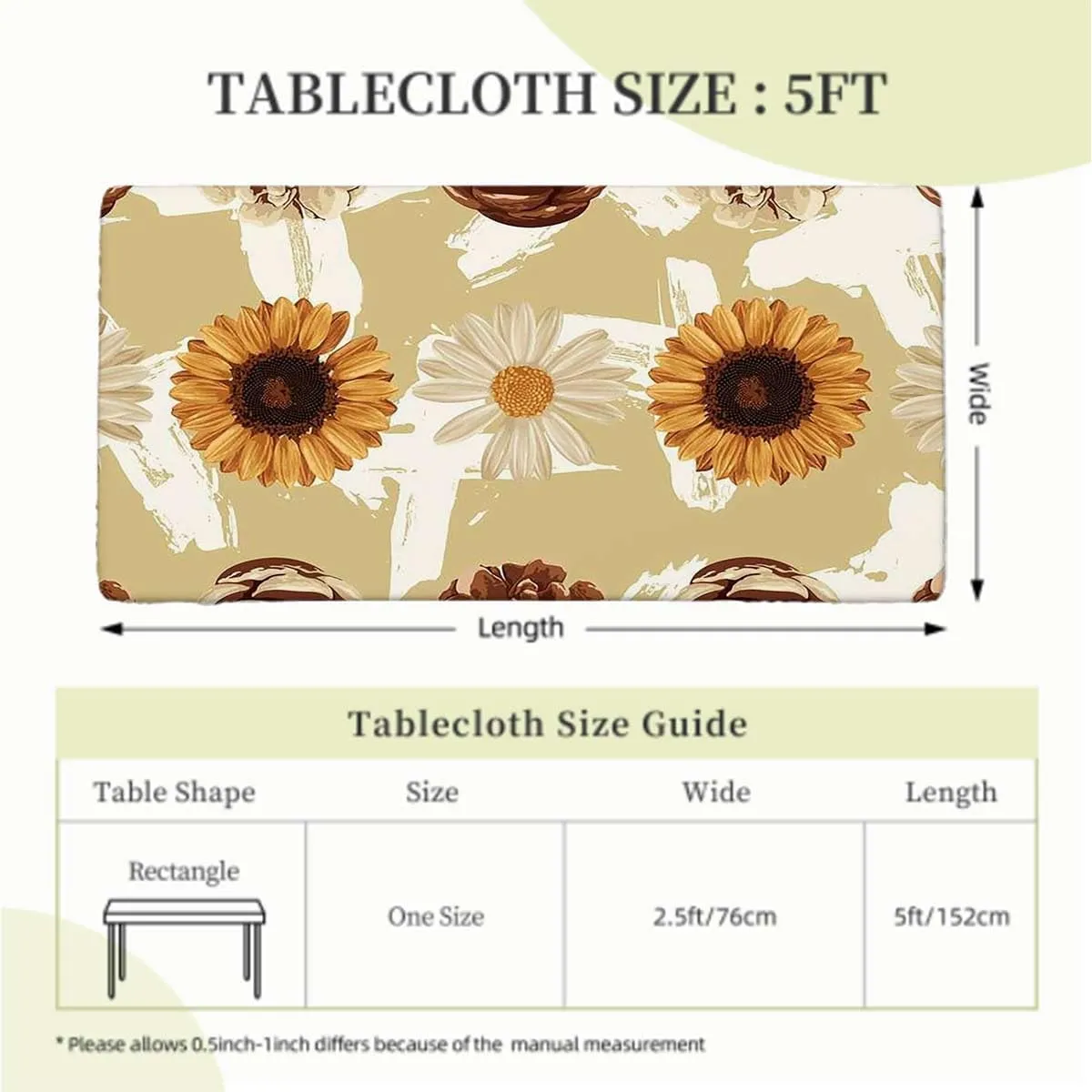 Yellow Brown Elastic Fitted Tablecloths, Sunflowers Rustic Ornamental Image Wooden Boards Oil Proof Waterproof Tablecloth for Picnic Party Floral Fits up 5 Foot Tables