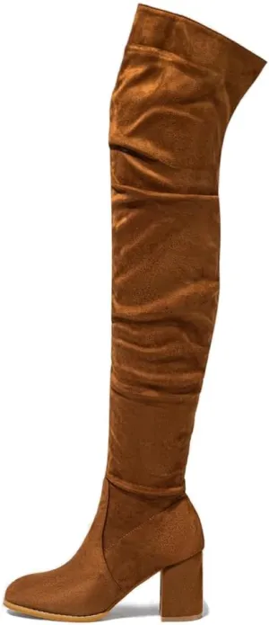 YING LAN Over The Knee High Boots For Women Pull On Side Zipper Chunky Block Heel Thigh High Boots