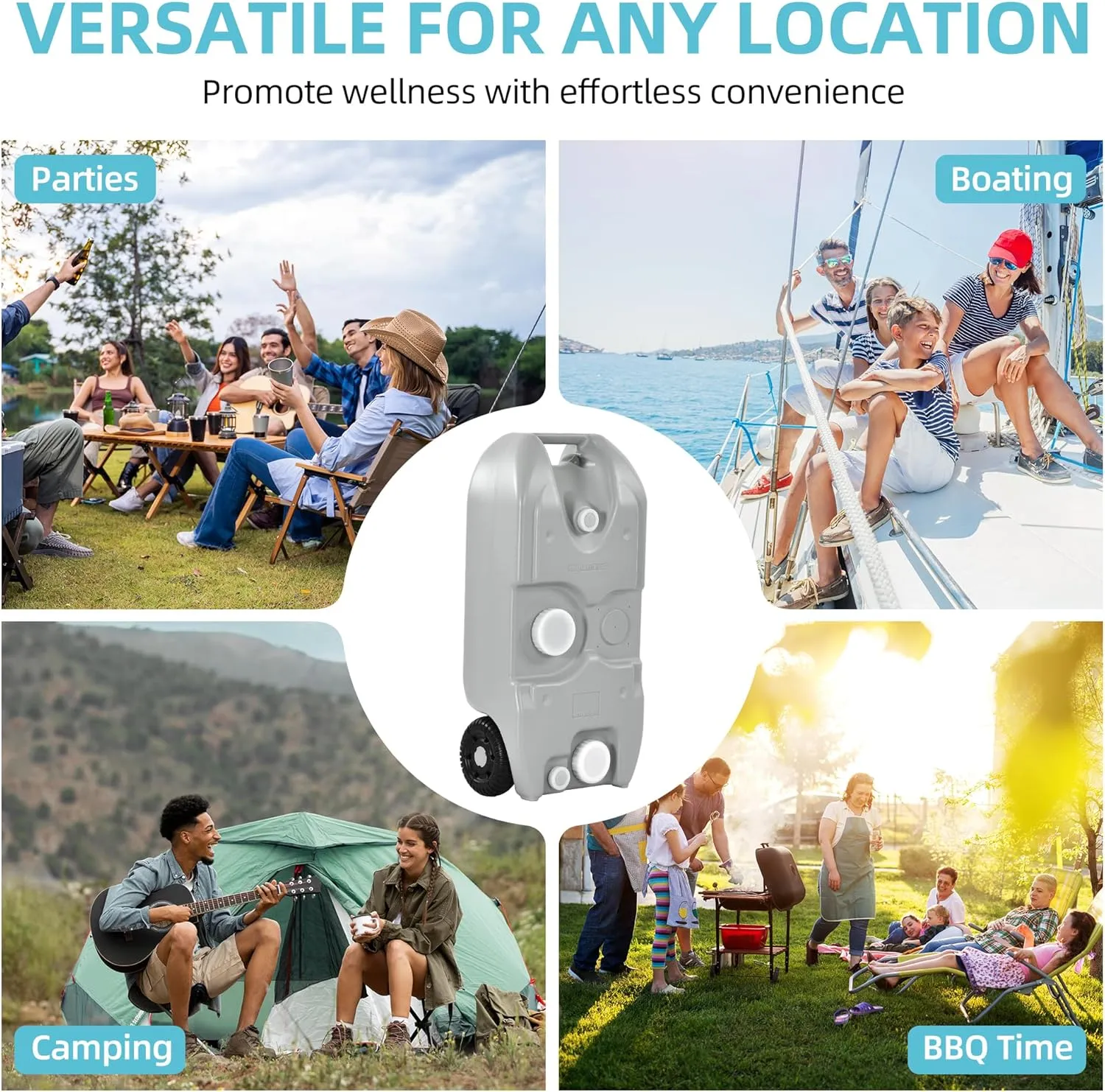 YITAMOTOR 40L Portable Water Tank with Solid Handle, Odorless Tote for Camper with Large Wheels, Portable Water Holding Tank with Filling and Draining Ports for Efficient Water Management, Gray