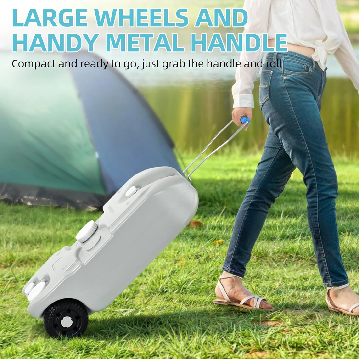 YITAMOTOR 40L Portable Water Tank with Solid Handle, Odorless Tote for Camper with Large Wheels, Portable Water Holding Tank with Filling and Draining Ports for Efficient Water Management, Gray