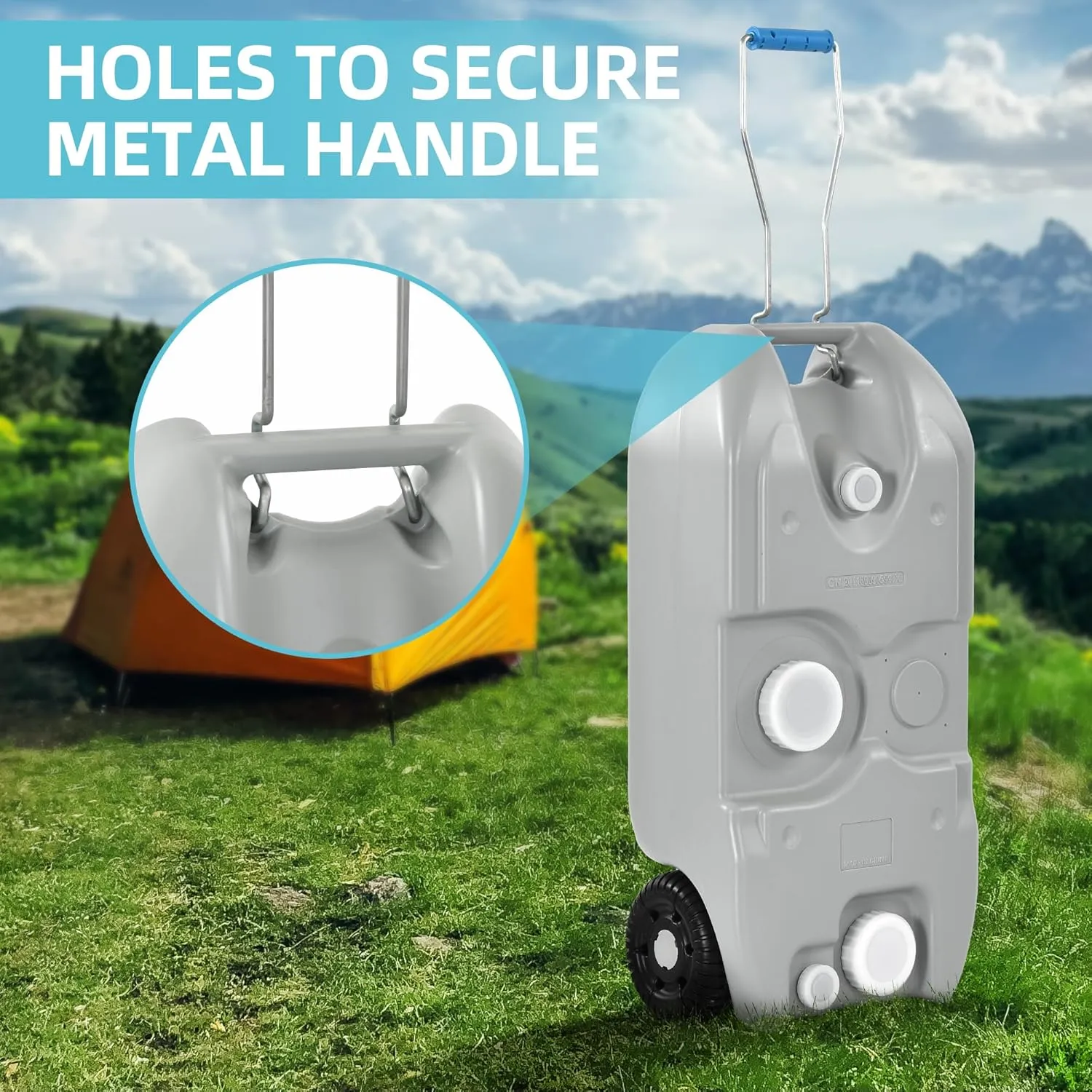 YITAMOTOR 40L Portable Water Tank with Solid Handle, Odorless Tote for Camper with Large Wheels, Portable Water Holding Tank with Filling and Draining Ports for Efficient Water Management, Gray