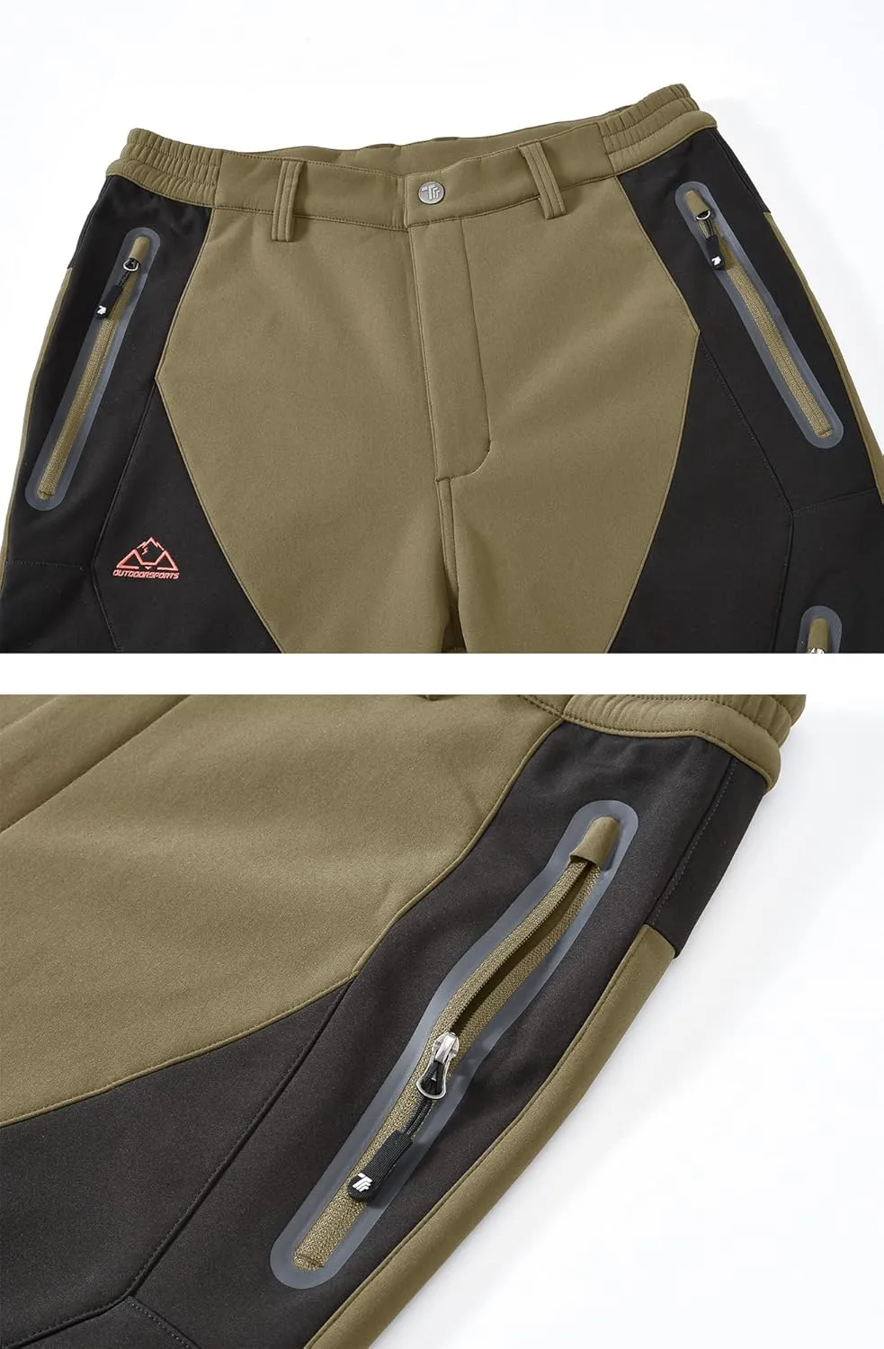 YSENTO Men's Fleece Lined Ski Snow Pants Winter Waterproof Softshell Insulated Hiking Cargo Pants