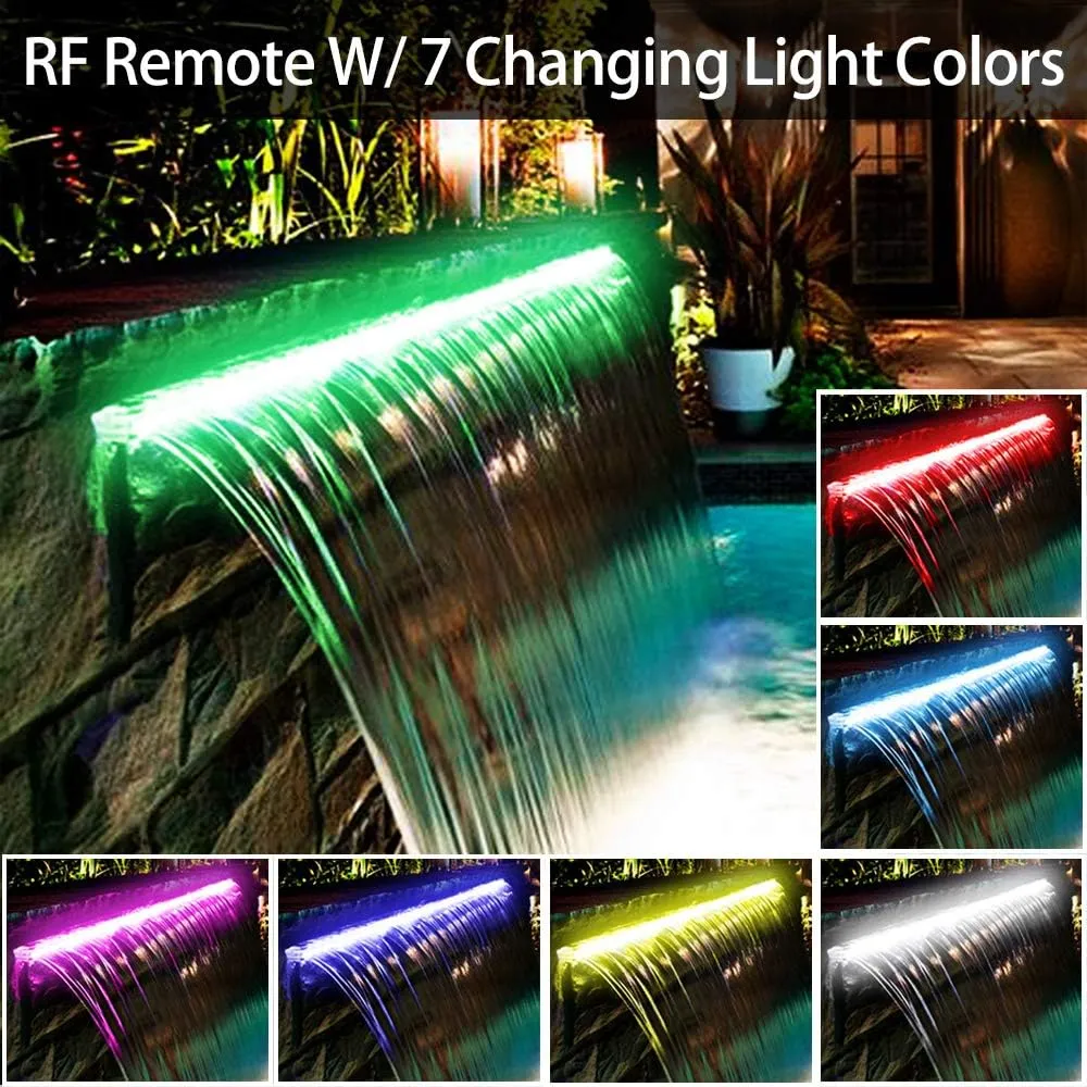 YUDA 36" Acrylic Lighted Waterfall Spillway, Pool Fountain W/LED 7 Color Changing with Remote Control for Sheer Descent Garden Outdoor