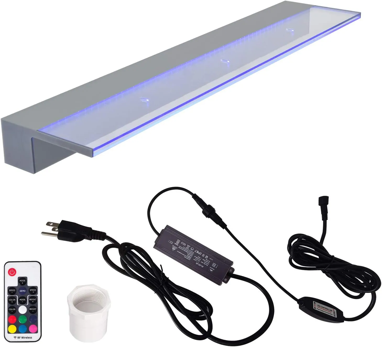 YUDA 36" Acrylic Lighted Waterfall Spillway, Pool Fountain W/LED 7 Color Changing with Remote Control for Sheer Descent Garden Outdoor