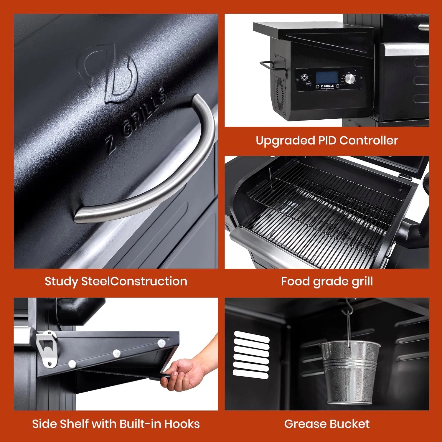 Z GRILLS Wood Pellet Grill & Smoker 8-in-1 Pellet Grill with Automatic Temperature Control，Meat Probes，572 Sq. in Area for Backyard Camping Outdoor Party