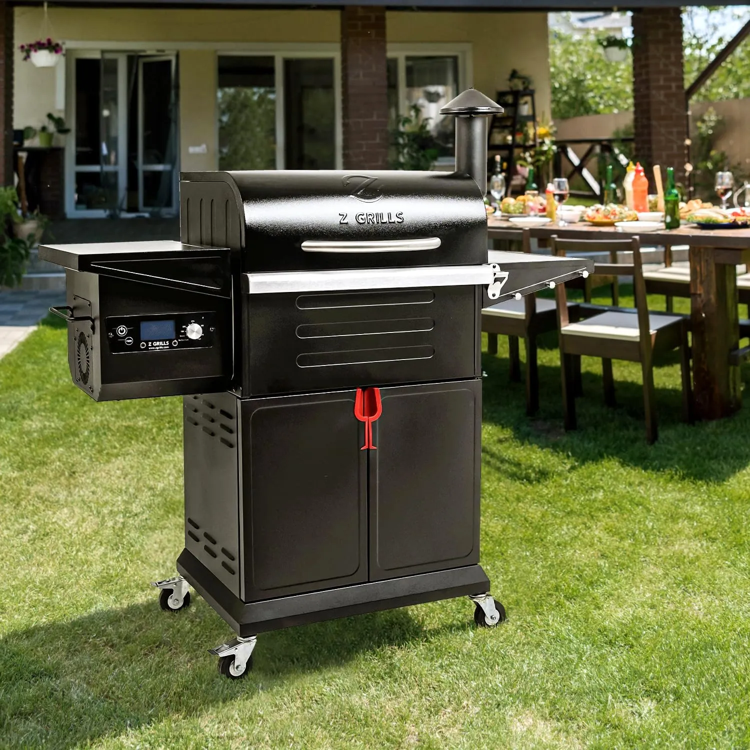 Z GRILLS Wood Pellet Grill & Smoker 8-in-1 Pellet Grill with Automatic Temperature Control，Meat Probes，572 Sq. in Area for Backyard Camping Outdoor Party
